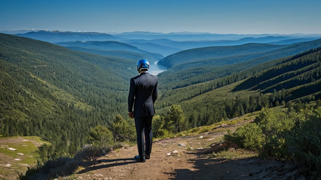 A Luxury Sales Suit man wearing a black rider full-face helmet overlooking wilderness,full body,standard rider black full face helmet,back view of the man, background is a wilderness,a man overlooking wilderness,a man overlooking wilderness,a man overlooking wilderness,a man overlooking wilderness,a man overlooking wilderness,full body,full body,full body,full body,with black rider full-face helmet,with black rider full-face helmet,with black rider full-face helmet,wearing black rider full-face helmet,wearing black full-face helmet,wearing black full-face helmet,overlooking wilderness,overlooking wilderness,Back view,Back view,Back view,Back view,Draw people small,Draw people small,Spectacular views,Spectacular views,Spectacular views,lonely man,lonely man,a black full-face helmet,a black full-face,A Luxury Sales Suit man,with Luxury Sales Suit