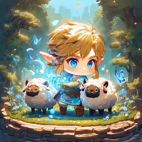 absurdres, highres, ultra detailed, HDR, master piece, best quality, extremely detailed, Link chibi, blonde hair, expressive blu...