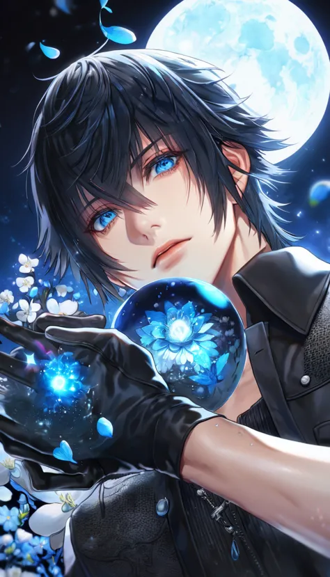 absurdres, highres, ultra detailed, HDR, master piece, Noctis Lucis Caelum, black hair, expressive blue eyes, Final Fantasy XV, ...
