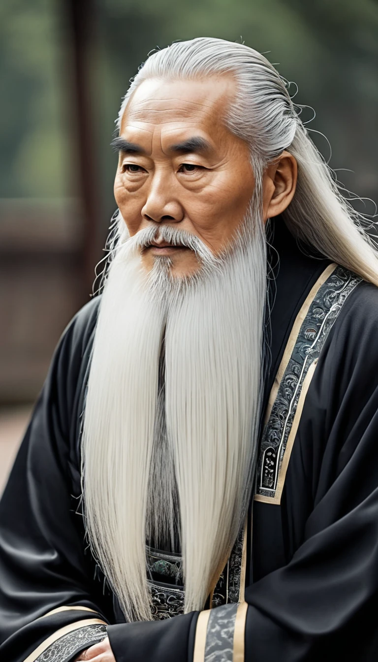 A wise old Chinese Taoist wizard in flowing black robes, Long white beard and eyebrows, Wearing a traditional scholar&#39;s hat, Stand on the top of a mountain and gaze up at the stars, Surrounded by shimmering mystical runes and symbols, Ethereal atmosphere, Very detailed, light, The art of math, Concept Art, fantasy