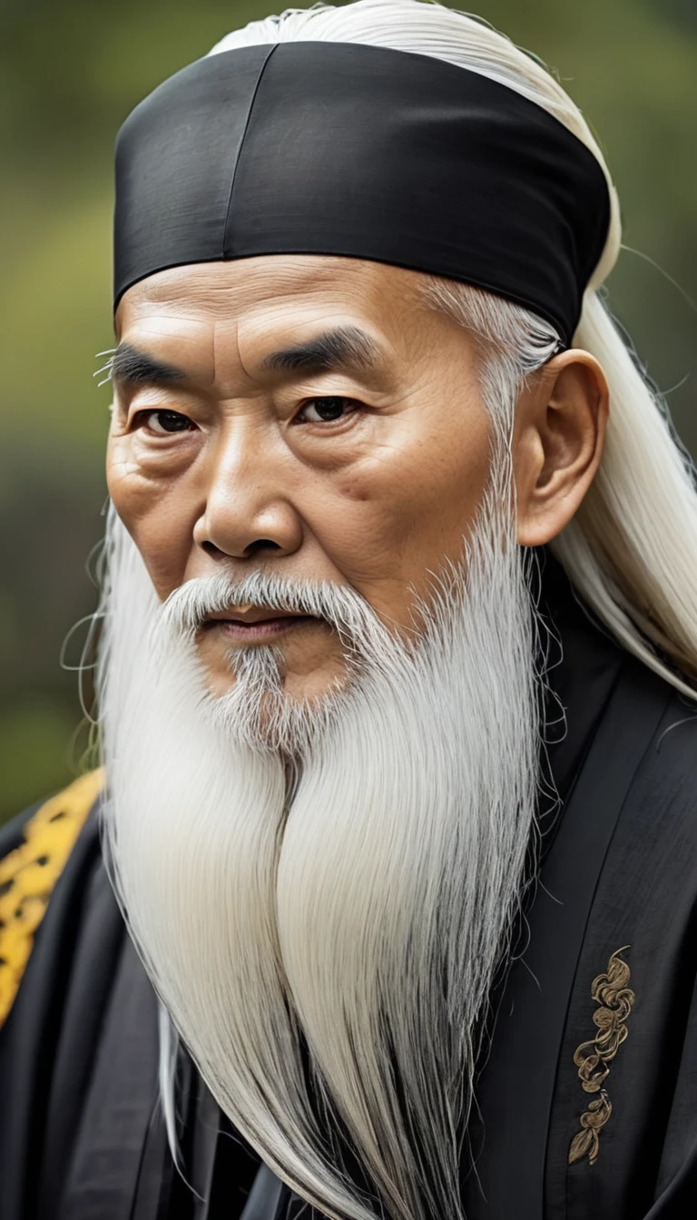 A wise old Chinese Taoist wizard in flowing black robes, Long white beard and eyebrows, Wearing a traditional scholar&#39;s hat, Stand on the top of a mountain and gaze up at the stars, Surrounded by shimmering mystical runes and symbols, Ethereal atmosphere, Very detailed, light, The art of math, Concept Art, fantasy