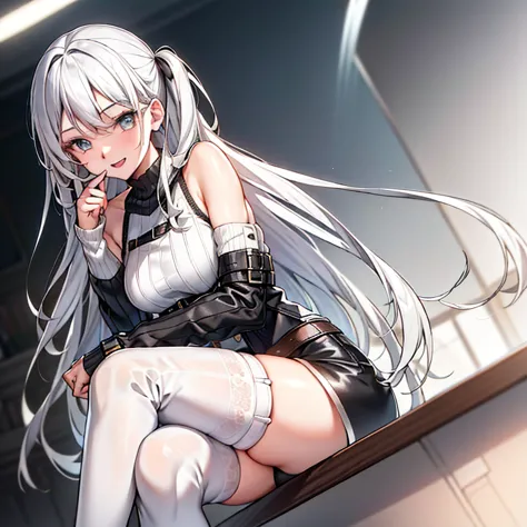 (1girl), sit on chair，Absolute realm，‎Classroom，Sitting，Crossed legs，Ultra High Resolution, 16k, ((Masterpiece)), ((Best Quality...
