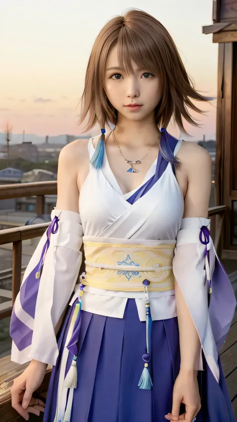 (masterpiece, Highest quality:1.3)
Yuna FF10,  One girl, alone, View your viewers, smile, short hair, blue eyes, Long skirt, Bro...