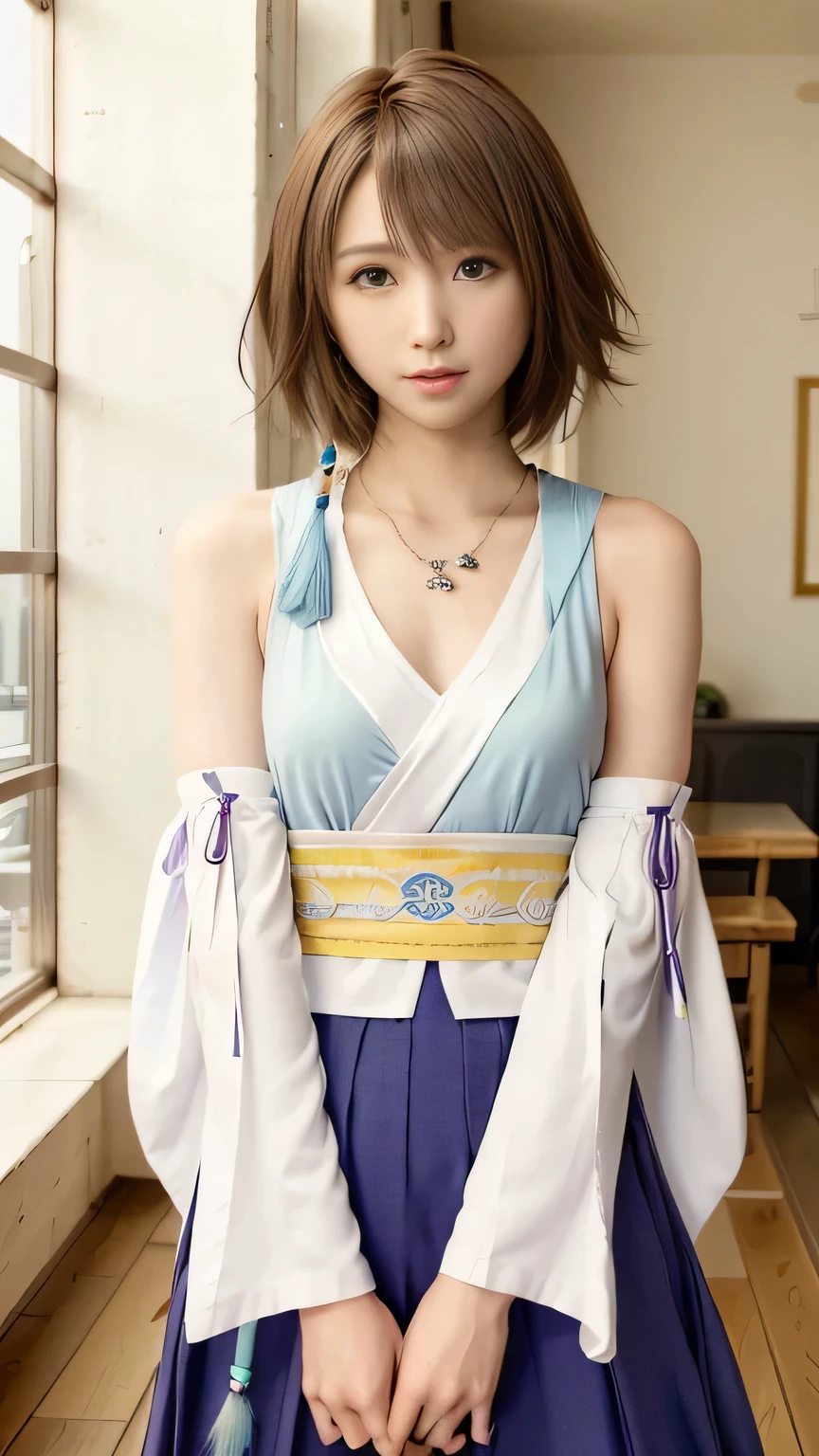 (masterpiece, Highest quality:1.3)
Yuna FF10,  One girl, alone, View your viewers, smile, short hair, blue eyes, Long skirt, Brown Hair, hair ornaments, jewelry, underwear, Green Eyes, smile, Are standing, Upper Body, Removable sleeves, kimono, good, Heterochromia iridis, In the same way, In the same way Long skirt, blue In the same way, purple In the same way, Yuna (ff10)