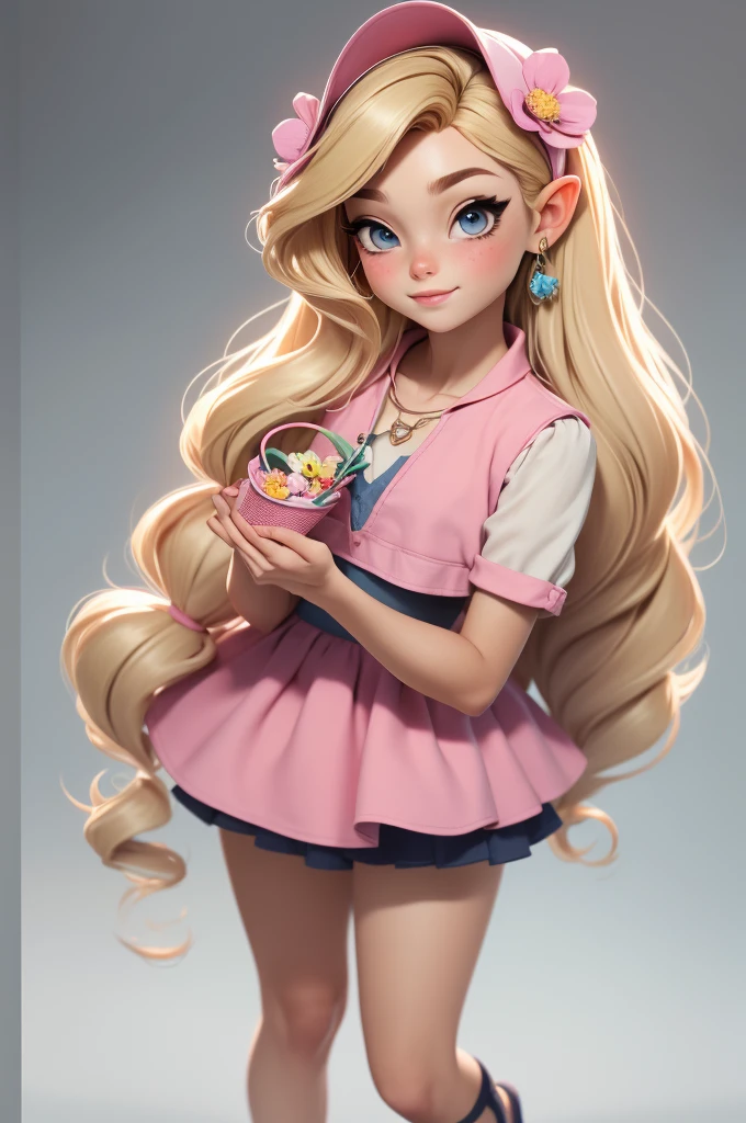 imagem de alta qualidade de uma Poupée Chibi Talor Swift: Poupée Chibi ,illustration,détails délicats,pose charmante,belle expression,couleurs douces,beaux vêtements,cheveux complexes,de beaux yeux et de belles lèvres,meilleure qualité,ultra-détaillé,photoréaliste,Couleurs vives, fond solide, éclairage professionnel, accessoires girly, expressif, serre-tête fleurs, yeux bleus, ombre Hair, cheveux longs, panier de fleurs dans les mains, belle pose, Yeux noirs, portant une tenue de fée aux couleurs pastel pailletées, menthe verte, rose, et violet doux, exubérant, parfait, centered in the photo with a fond blanc, Neuvième fois, ambiance féerique, debout, rose flat shoes, vibrant, fond blanc, cheveux blond, cheveux blond, Cheveux blonds
