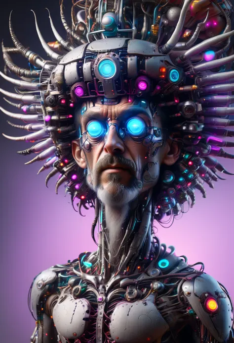 terence McKenna full body with psychedelic mushrooms, psychedelic, fractal, Claymorphism, cinematic lighting, dramatic, octane r...
