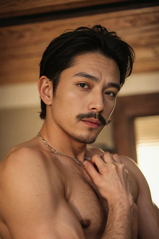 40 years old，Hidetoshi Nakata，（Kogoro Mori 1.3），male，nude , naked，（long stocking:1.2），Densely hairy，Bright，Raised，Fortitude，office，Suit，whole body，Fortitude，HD，With a mustache，nsfw , penis , glans , sagging penis , This photorealistic portrait combines the style of National Geographic., Capture every detail of his textured skin in 8k resolution. Leica digital SLR camera. His features were clearly visible., From the deep-set eyes to the chiselled jawline., Make this image a true masterpiece..Lift. (8K UHD、RAW Photography、Photorealistic Portrait Leica Digital SLR、Lifelike images)