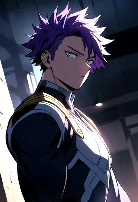 Male character in the style of the anime my Hero Academia with purple hair  - SeaArt AI