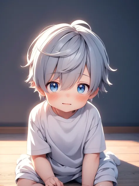 anime boy sitting on the floor with his eyes open, anime boy, cute anime, anime visual of a cute boy, cute anime face, cute anim...