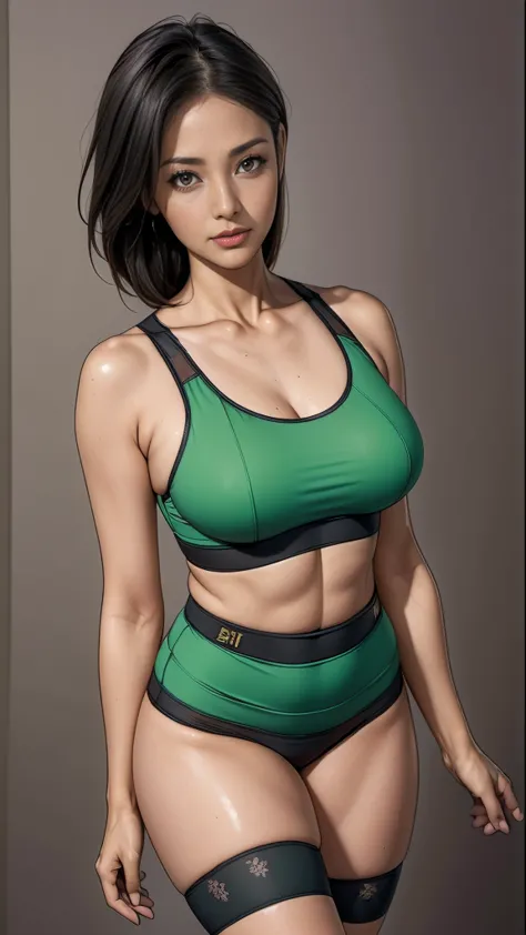 (One Woman),(Female track and field athlete),(((Green high leg racing bloomers:1.5))),(((Green tiny sports bra:1.5))),(Nike styl...