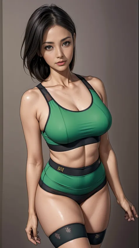 (one woman),(female track and field athlete),(((green high leg racing bloomers:1.5))),(((green tiny sports bra:1.5))),(nike styl...