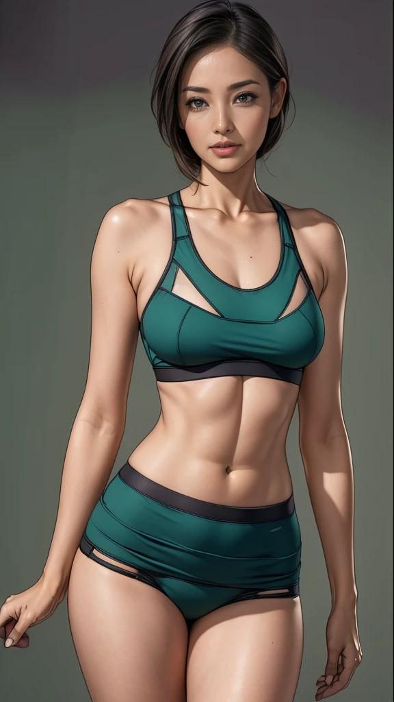 (One Woman),(Female track and field athlete),(((Green high leg racing bloomers:1.5))),(((Green tiny sports bra:1.5))),(Nike style),(((Uniform stuck to the body:1.5))),(short hair:1.5),(front),(Beautiful Eyes:1.3),(Sexy Face:1.3),(Very detailedな顔:1.5),((Very detailed hand drawing:1.5)),(Sunburned skin:1.5),((muscular:1.5)),(Sexy look:1.5),((Thick thighs:1.5)),(Well-built:1.5),(Beautiful body:1.5),(Sweaty:1.1),((Very sensual:1.5)),(The background is clear sky:1.5),(((Blur the background:1.5))),(Gentle light:1.5),(Written boundary depth:1.5),BREAK((((masterpiece:1.5),(highest quality:1.5),(Very detailed:1.5),(High resolution:1.5),(Realistic:1.5),(Realistic:1.5),(Delicate drawing)))),8K,wallpaper