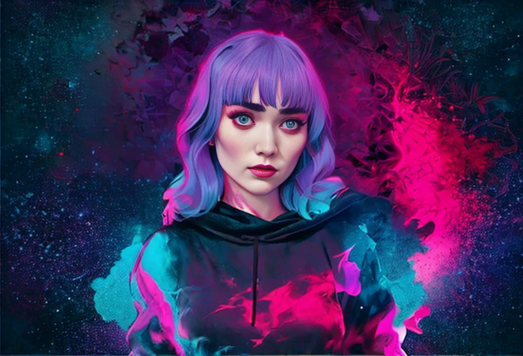 
ein Poster für das Album,„Die Frau im Kapuzenpulli“, an album cover by Ferdynand Ruszczyc, Trends bei cgsociety, psychedelische Kunst, sieht aus wie eine Mischung aus Schmutz, sieht aus wie eine Mischung aus Grimes, ) Unheilvolle Schwingungen, cgsociety gesättigte Farben, Ultraviolett- und Neonfarben, Grimes - Buch 1 Albumcover, gewalttätiges und bösartiges Auftreten