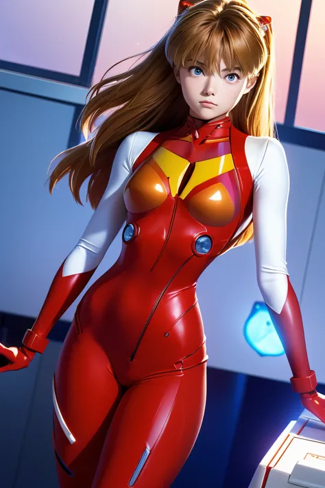 (俯瞰figure),dynamic angle,super detailed, figure, close, straight, one girl, 
 ((soryu asuka langley, interface headset, red body...