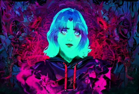 
a poster for the album,'the woman in the hoodie ', an album cover by Ferdynand Ruszczyc, trending on cgsociety, psychedelic art...