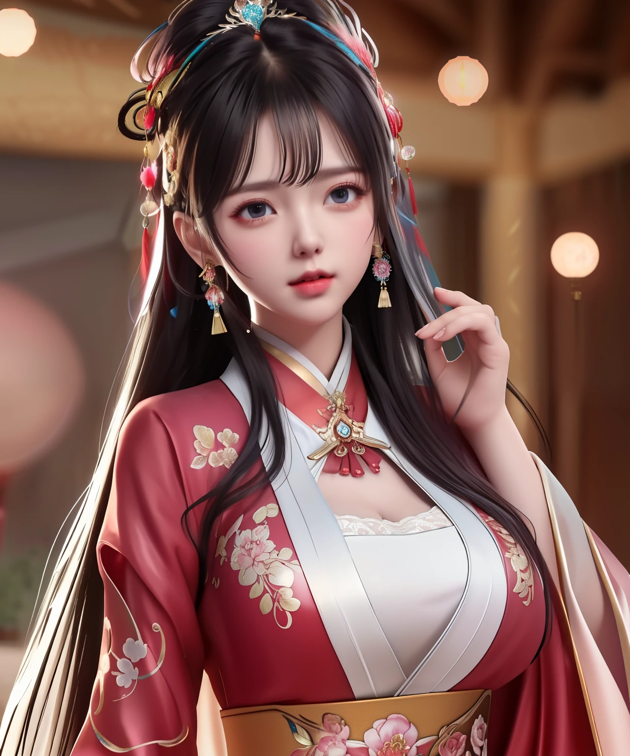 
(8k, RAW photo:1.2), best quality, ultra high res,dramatic angle,(fluttered detailed color splashs), (illustration),(((1 girl))),(long hair),(rain:0.9), (Headdress:1.4),There is an ancient palace beside the girl,Hanfu,(Key Points),Color ink painting,(Splash of Color),Splash of Color,(((colorful))),(sketch:0.8) , Masterpiece, best quality, beautiful painted, highly detailed,(denoising:0.6),[splash ink],((ink refraction)), (beautiful detailed sky),moon,highly,detaild,(masterpiece, best quality, extremely detailed） CG Unity 8k Wallpaper，masterpiece，best quality，Ultra Detailed），（Lycoris）.shoulder ballet dress open V-chested clothes Thin silk lace dress short skirt , (huge ，cleavage),, white pink, blue ，best qualtiy，tmasterpiece，Ultra-high resolution，（Reality：1.4），RAW photogr，（True skin texture：1.3），（filmgrain：1.3），（Selfie angle），1个Giant Breast Girl