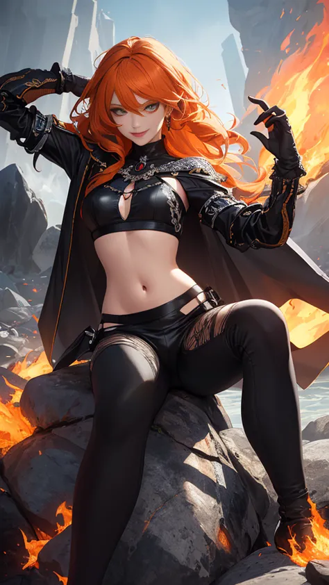 (highly quality, masterpiece, detailed), fire city detailed scenario, fire city detailed background, solo, orange hair, madelyne...