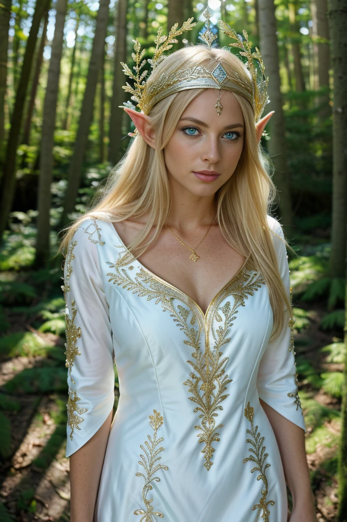 (masterpiece),(best quality),(ultra-detailed),(corpo inteiro),(high resolution),(floating),(dynamic pose),(blue eyes),(blonde hair),(white dress),(silver and gold embroidery),(elvish headdress),(beautiful and serene face),(glowing aura),(forest),(volumetric light)next frame-1