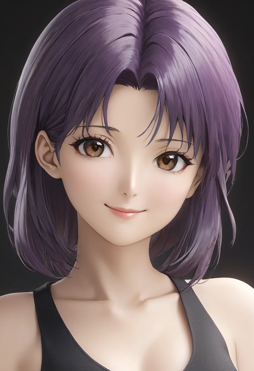 (high resolution,detailed, raw photo,Very realistic,8k),(Masterpiece: 1.3),((high resolution,detailed, raw photo,Very realistic,8k),(Misato Katsuragi),(highly detailed symmetrical attractive face),(purple hair,detailed hair),(seductive smile),(looking at the camera),(brown eyes,detailed eyes),(high detailed skin, skin pores),(seductive pose)