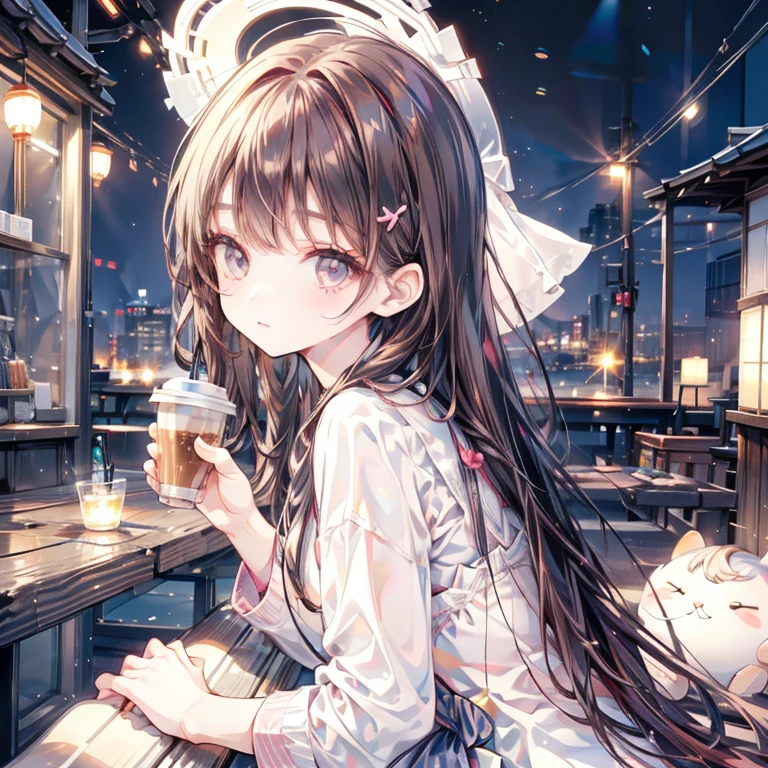 little girl holding a coffee cup, cute girl, Cute and delicate face, cute slender face, hayami, Chiho, Yoshitomo Nara, Young cute face, beauty japanese girl face, Brown hair and big eyes, Cute and beautiful girl, beauty