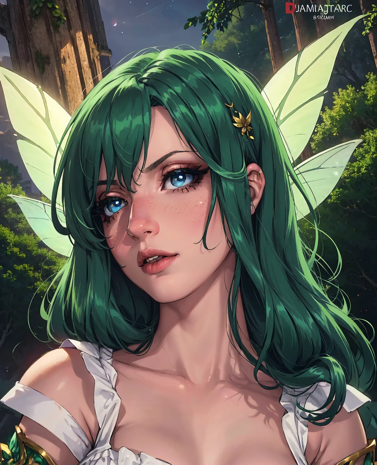 a fairy girl, beautiful detailed eyes, beautiful detailed lips, extremely detailed eyes and face, long eyelashes, whimsical fairy, fantasy, fairy wings, glowing ethereal, magical, colorful, vibrant colors, warm lighting, ethereal glow, glowing aura, cinematic lighting, lush detailed forest, lush greenery, detailed foliage, intricate details, dreamlike, mystical, magical realism, elegant, graceful, delicate, whimsical, (best quality,4k,8k,highres,masterpiece:1.2),ultra-detailed,(realistic,photorealistic,photo-realistic:1.37)