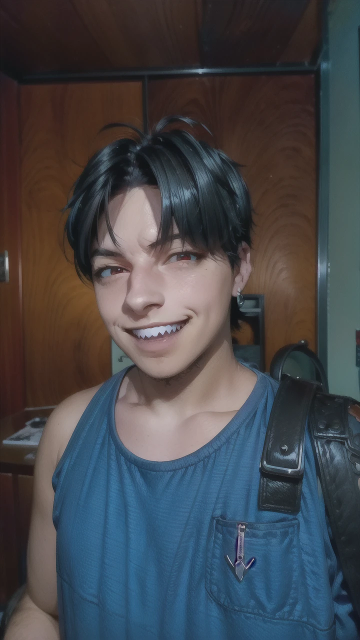 Um homem de cabelo preto, sorriso maligno, sorriso travesso, arte conceitual por Tetsuya Nomura, Fantasia final character, from Fantasia final, Fantasia final style, from Fantasia final vii, de ff7, personagem de videogame, from Fantasia final xiii, fantasia final, fantasia final, Fantasia final, Zack