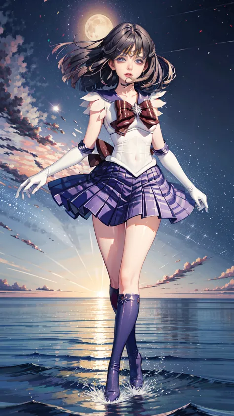 Sailor Saturn, 1 girl, Bblack hair, shorth hair, purples eyes, detailedeyes, simple background, female focus, standing alone, st...