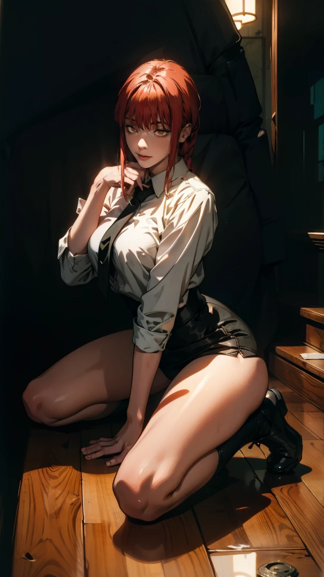 Le personnage Makima de la série animée Chainsaw Man, fragile, pleine longueur (Corps entier 1.1.), fond sombre, obscurité, anatomie correcte 1.1, tient ses mains derrière son dos, anatomie correcte de la mainTrès sexy, érotique, très féminin, belle silhouette, jambes, Fesses, beau corps, cheveux roux, Yeux oranges, Cercles rouges pour les écoliers, robe d&#39;été, pose sexy, Réaliste, very détaillé, beau corps, détaillé body, détaillé hands, détaillé, Vibrant, détaillé Face, Conception des personnages de Makima. very détaillé, détaillé body, détaillé hands, détaillé Face, art animé, Hugh Détails, Visage très abattu, détaillé eyes, Illustration ultra fine, meilleure ombre, détail fin, beautiful détaillé glow, beautiful détaillé, Extraordinairement beau, extremely détaillé, inexpressif, composition épique, Style animé. art animé art animé, Style animé,