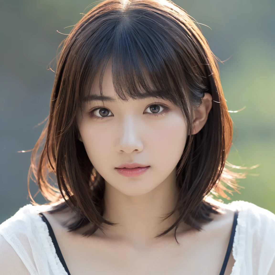 1 Girl, (Wear casual clothes in spring:1.2), Very beautiful Japanese idol portraits, 
(RAW Photos, Highest quality), (Realistic, Realistic:1.4), (masterpiece), 
Very delicate and beautiful, Very detailed, 2k wallpaper, wonderful, finely, Very detailed CG Unity 8K 壁紙, Very detailed, High resolution, Soft Light, 
Beautiful detailed girl, Very detailed目と顔, Beautiful and sophisticated nose, Big beautiful eyes, Cinema Lighting, 
(Simple light color background:1.3),
(Medium Hair), (Parted bangs), 
Complete Anatomy, Slender body,Big Breasts, Sensual look