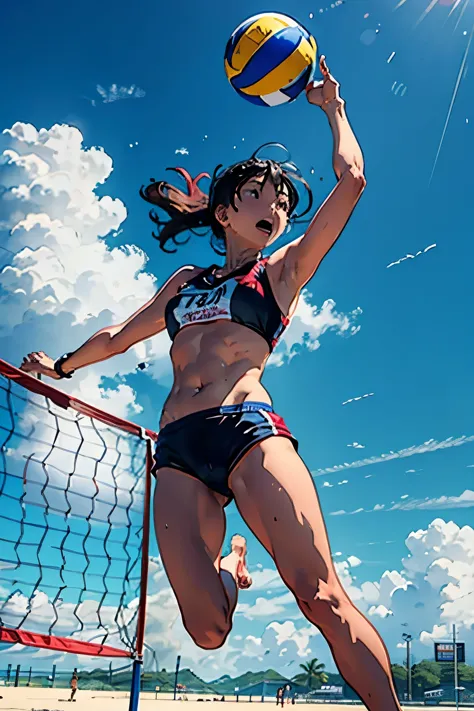 beach volleyball、jump、attack、receive、dynamic、