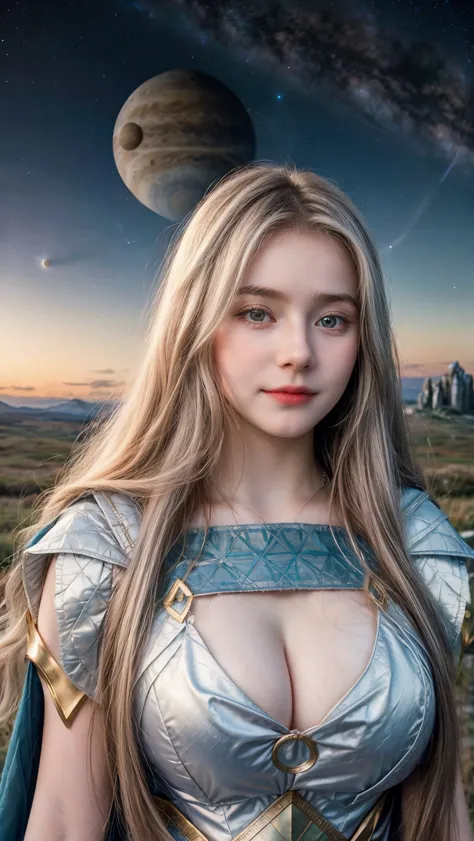 1 Girl, Beautiful, Baby Face, 20 Years Old, White Skin, Gigantic Colossal Chest, Sleeveless, Cleavage, She is Princess of Asgard...