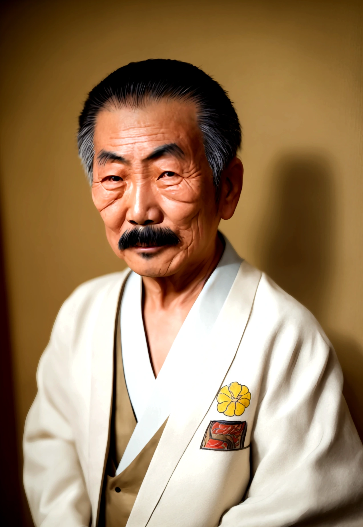 Japanese man in his 60s, Tattoo, irezumi, mustache, japanese hairstyles, id photos