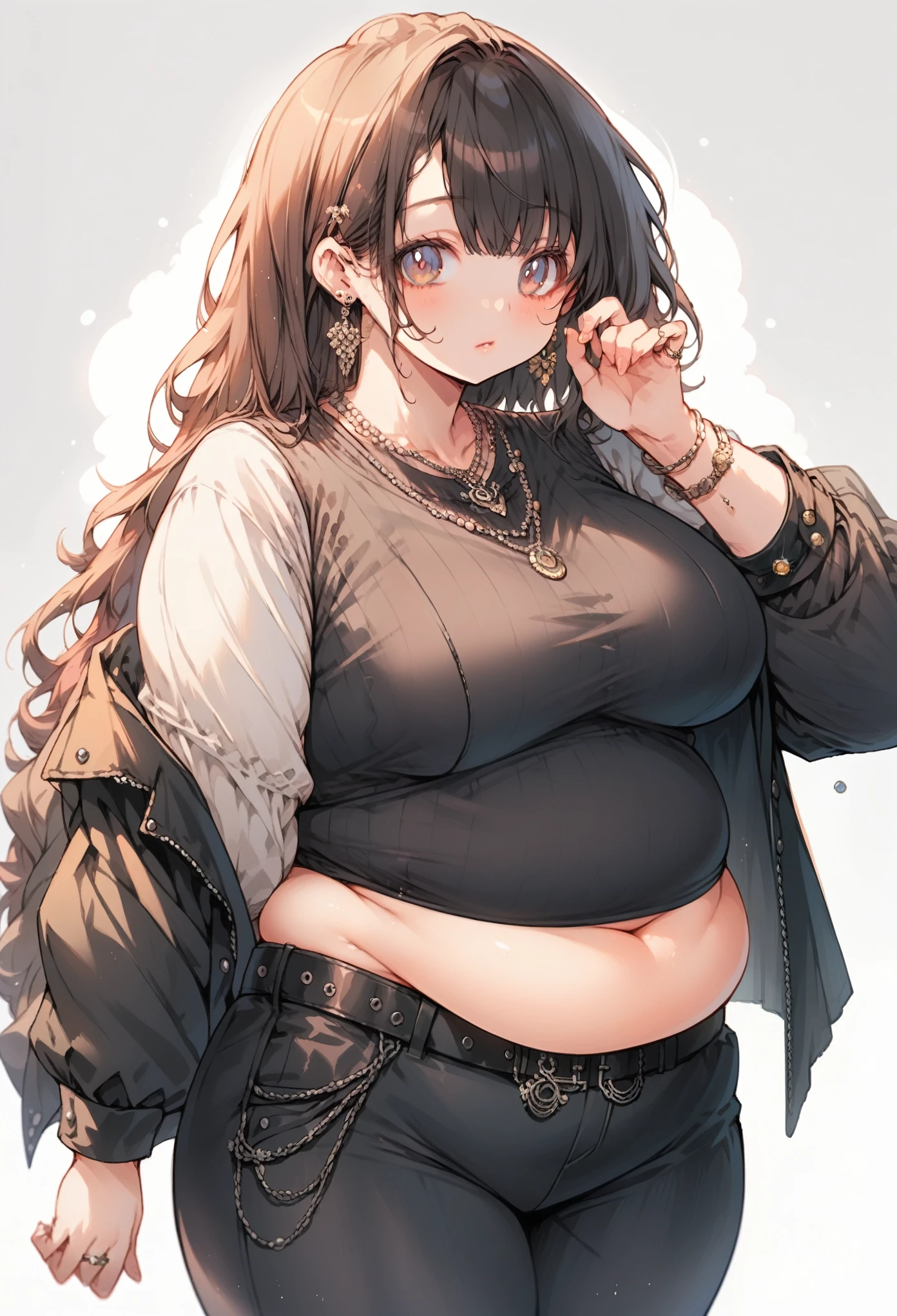 Anime girl with long hair and a black top and black pants - SeaArt AI