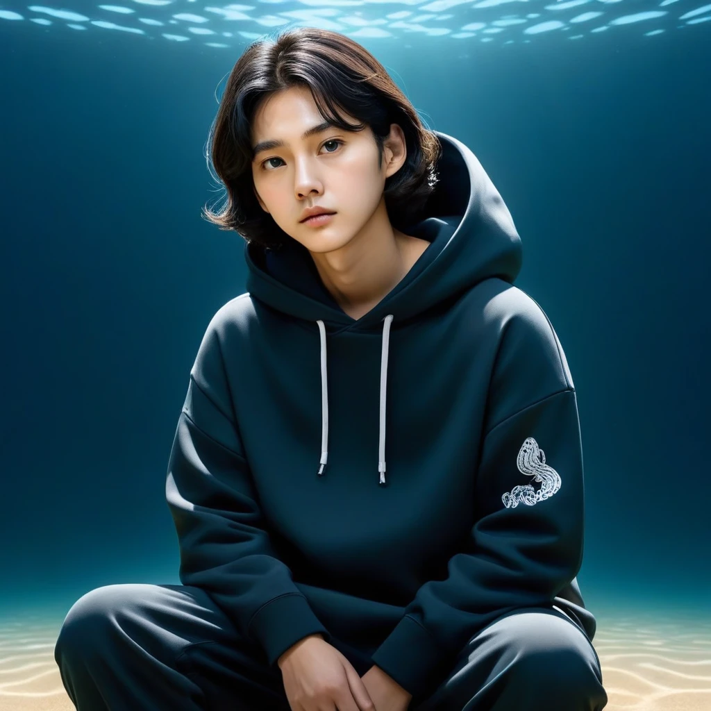 Kang Sae-byeok, Squid Game, Jung Ho-yeo, sitting looking at the horizon, wearing a black hoodie, ,cool pose, realistic, realistic proportions, brown eyes
