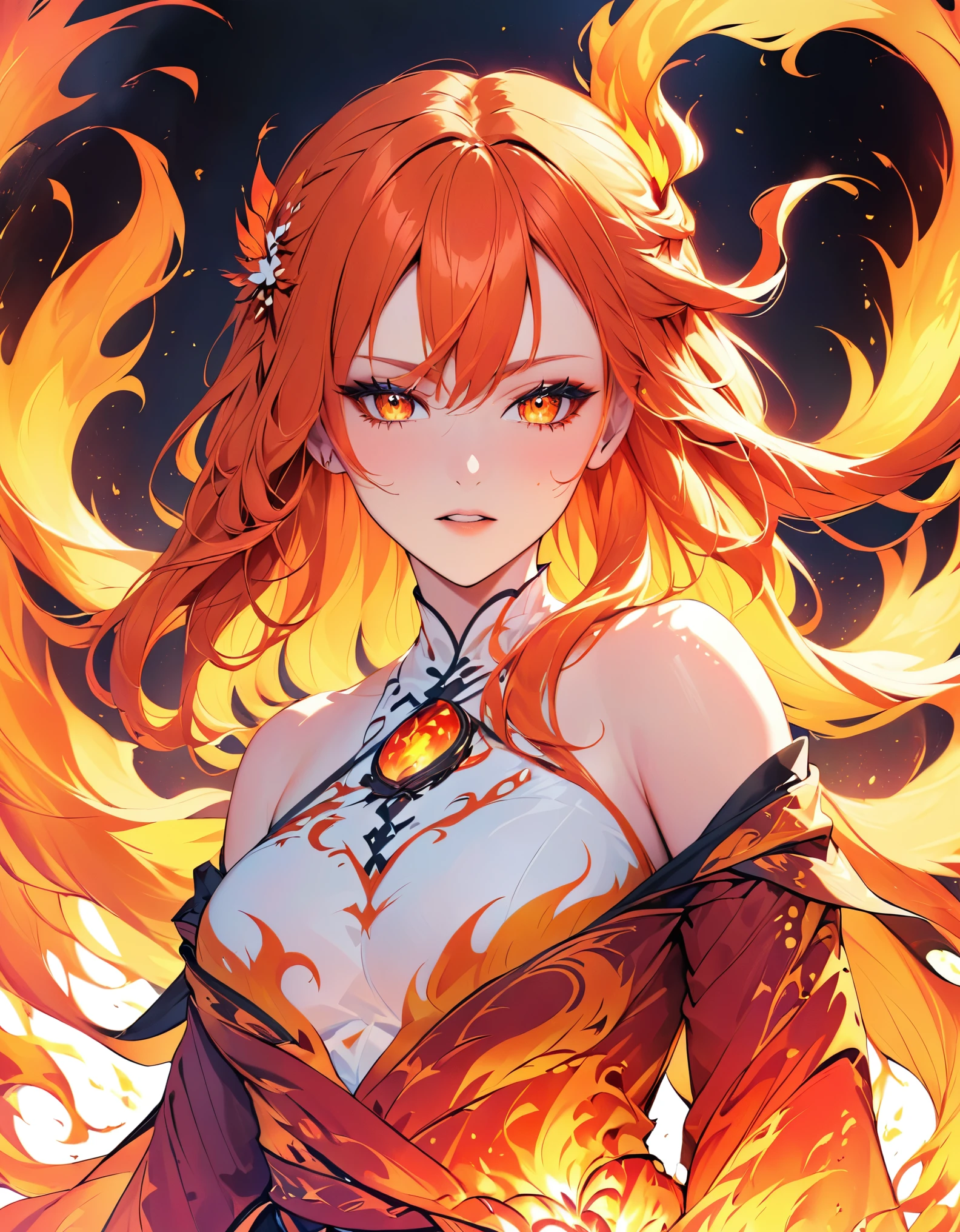 One Girl, Female Fire Spirit, Fire-colored hair, internal fire, Put a few drops of Spark on your skin,