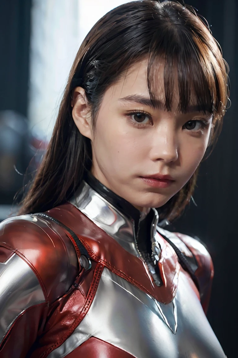 Ultraman、Réaliste、Réaliste、lumière de film, Jeune femme dans un costume brillant rouge et argent、15 ans、Photos professionnelles、porter&#39;Enfiler&#39;N&#39;expose pas ta peau., Modèle japonais, cgi japonais、Ultraman Suit、, Ensemble Power Rangers、cyber-combinaison serrée et fine,Il y a du caoutchouc partout.、Là&#39;s pink Là、 Corps délicat, Gros seins、petit cul、Cuisses fines、bras fins、Taille fine、Orteil de chameau、Les deux côtés de la cybercombinaison adhèrent à la peau.、gros yeux、Cheveux courts noirs、face à l&#39;avant、face à l&#39;avant立っている、Une sphère lumineuse est incrustée dans la poitrine..、Examen de rédaction、 fond de ciel bleu