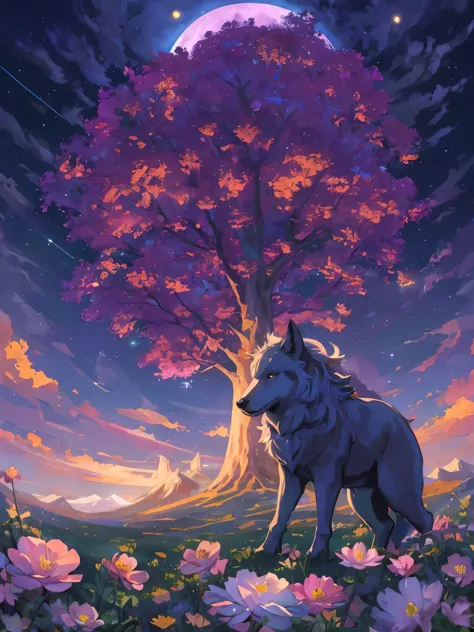 （Big wolf and girl：1.5），A big rainbow tree in the center：1.5，Vast landscape photography , Big Blue Moon：1.5，（A view of the sky a...