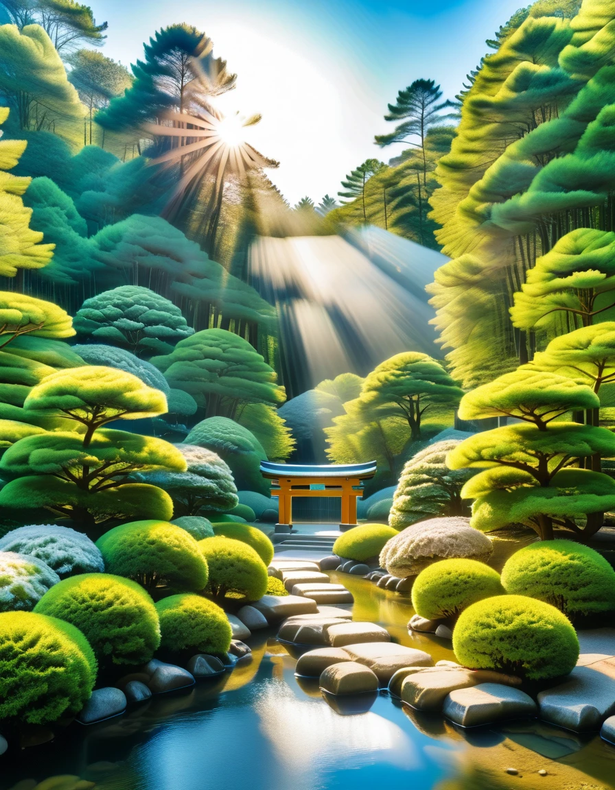 Сад Кэнрокуэн в префектуре Исикава.,Солнце светит в центре,Нет персонажей
