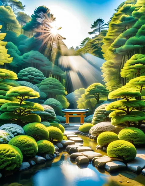 Kenrokuen Garden in Ishikawa Prefecture,The sun shines in the center,No characters