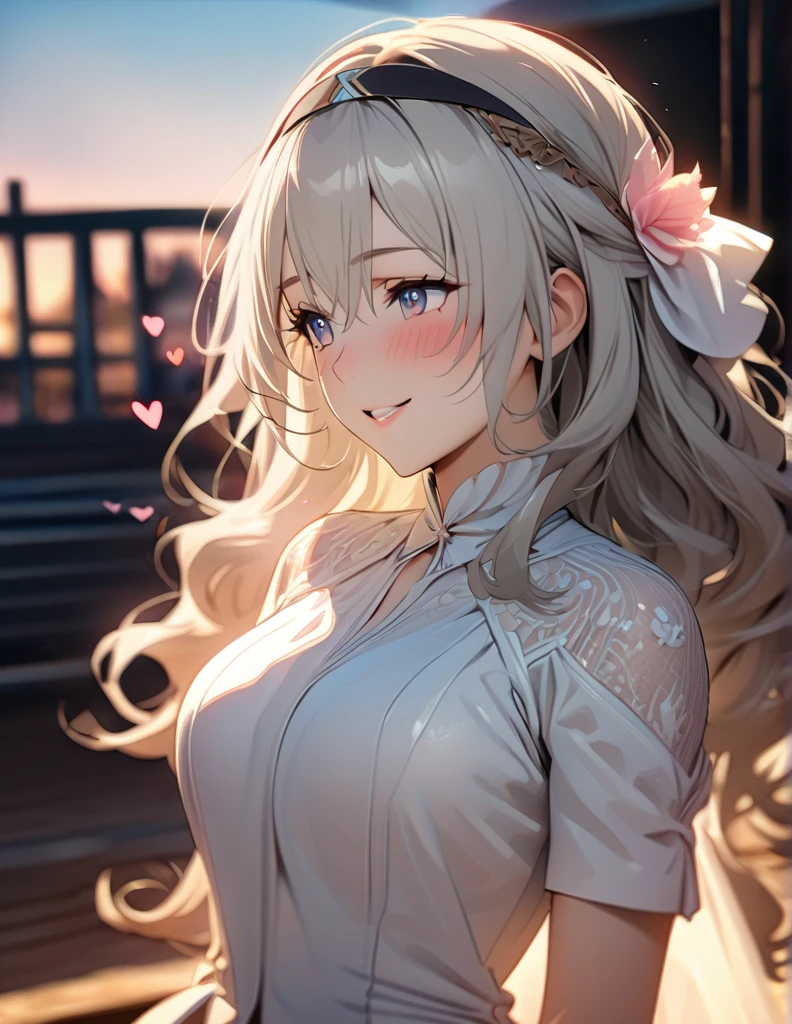 Beautiful girl, long grey hair, beautiful face,smiling,close up to hips -  SeaArt AI