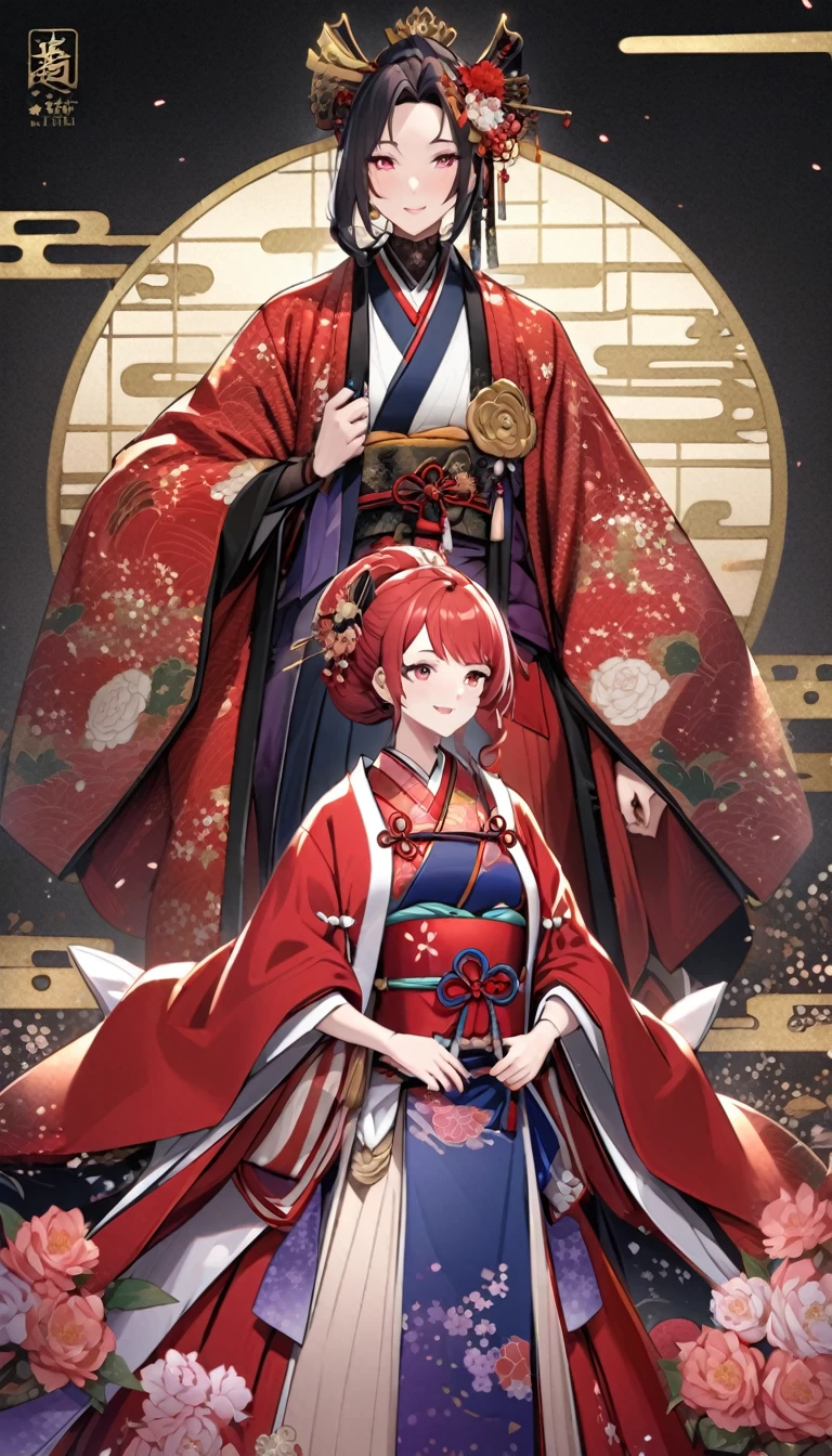 arafed asian woman in a red and blue กิโมโน, wearing royal กิโมโน, สวมฮาโอริ, in กิโมโน, ชุดรอยัลอากิระ, japanese กิโมโน, ญี่ปุ่นแบบดั้งเดิม, red กิโมโน with flower patterns, wearing กิโมโน, red กิโมโน, เครื่องแต่งกายเกอิชาแบบดั้งเดิม, wearing กิโมโน armor, ทรงสวมชุดพระราชพิธียาว, กิโมโน, สวมชุดอันทรงเกียรติ, intricate geisha กิโมโน　เธอได้รับชายชรา&#39;อวัยวะเพศชายถูกแทงเข้าไปในหีของเธอ