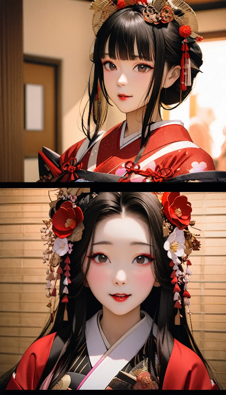 A 12-year-old princess wearing a red kimono and a flower crown, traditional geisha clothing, Japanese women, Wearing Imperial Kimono, Japanese Geisha, photo portrait, female geisha girl, elegant japanese kimono, In kimono, Traditional beauty, Wearing kimono and armor, Portrait of a Geisha, wearing a haori, 　（She gets an old man&#39;s dick shoved in her pussy）Intense sex　Japanese Princess Sex