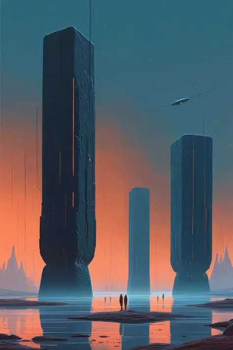 christopher balaskas style - alien monoliths floating in the dark abyss, science fiction of the distant future, in the style of ...