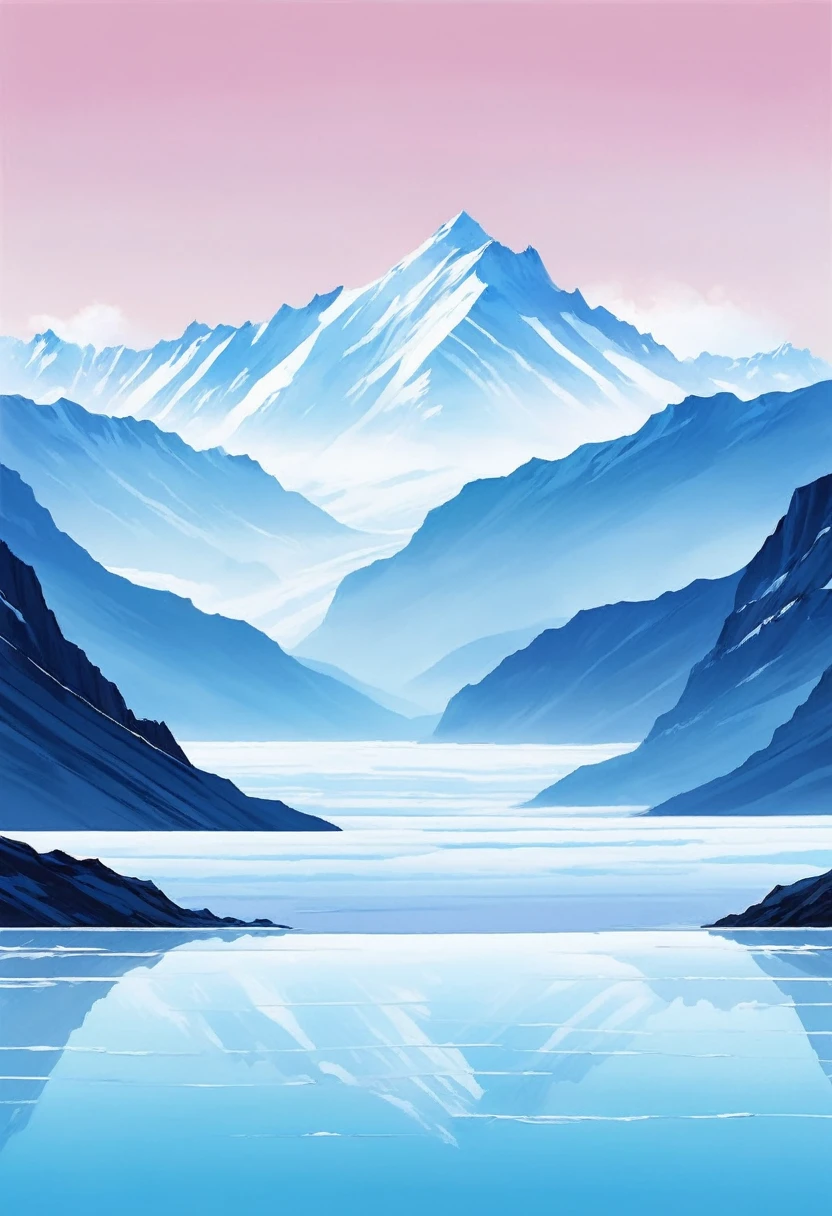 Minimalist stripe painting, Misty ice field，Lovely glacier background，Snow Mountain