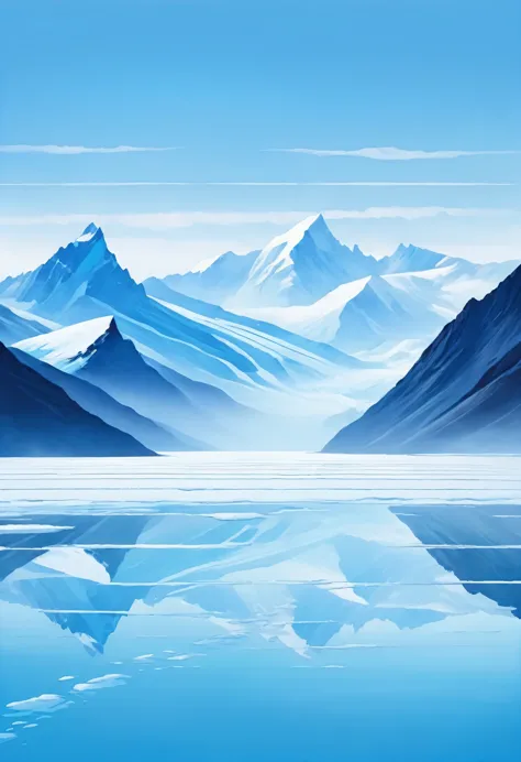 Minimalist stripe painting, Misty ice field，Lovely glacier background，Snow Mountain