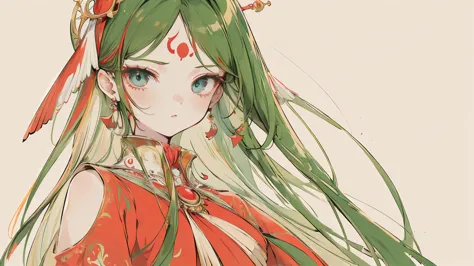 (designed by nty:1.4),upper body portrait of a girl, red and green colorful, rich and colorful, yoshitaka amano character design...