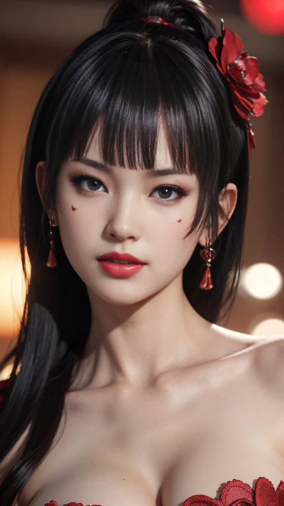 Nyo Tengu, (best quality, ultra-detailed), (realistic:1.37), beautiful and detailed face, ultra-realistic texture, delicate face, delicate body, red lipstick, bright colors. High definition, 8K