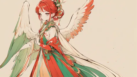 (designed by nty:1.4),upper body portrait of a girl, red and green colorful, rich and colorful, yoshitaka amano character design...