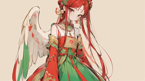 (designed by nty:1.4),upper body portrait of a girl, red and green colorful, rich and colorful, yoshitaka amano character design...