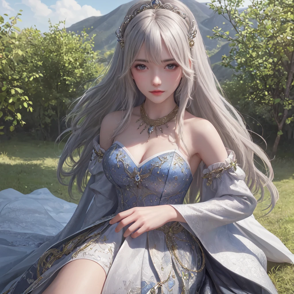 (best quality), masterpiece, Extremely detailed CG8K painting, high color, Extremely high color saturation, All colors are deepened, central composition, Extremely detailed light and shadow, The face and eyes are very detailed, medium length hair, sportswear, colorful clouds，beautiful nature，landscape，Wear a wedding dress，wedding clothes，1 girl